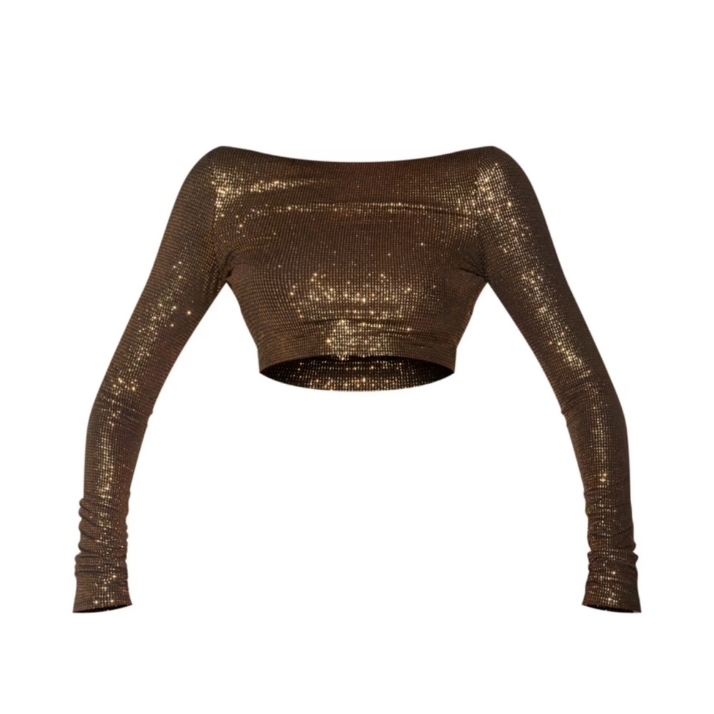 Black Glitter Long Sleeve Tie Back Crop Top